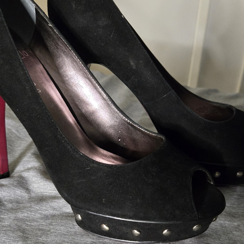 Paris Hilton Black and Pink Studded Heels